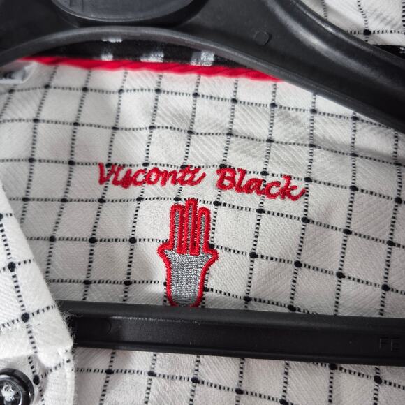 Visconti Black White Black WindowPane Long Sleeve Button Front Shirt Men's XL - Picture 3 of 3